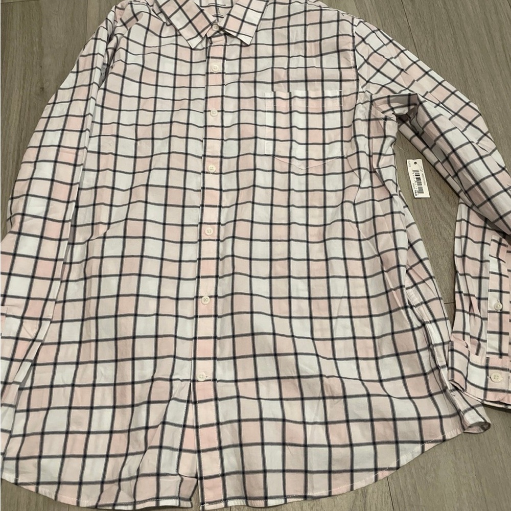 Amazon Essentials Pink and Black Plaid Shirt